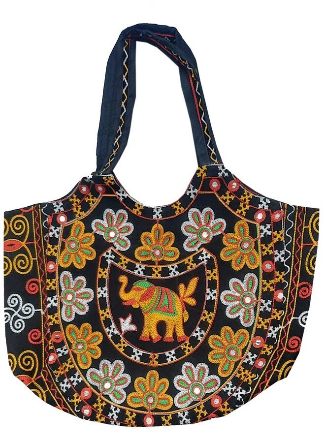 Surva Cart Handicraft Elephant Embroidery Boho Bag/Banjara Shoulder Bag/Tote Shoulder Handbag | SBP-70 | Black - Image 1